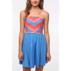 UO Urban Outfitters Cooperative Strapless Chevron Stripe Blue Mini Dress
